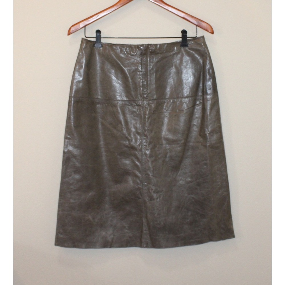 Banana Republic leather skirt Size 6 taupe brown midi lined Style# 252347 Y2K
